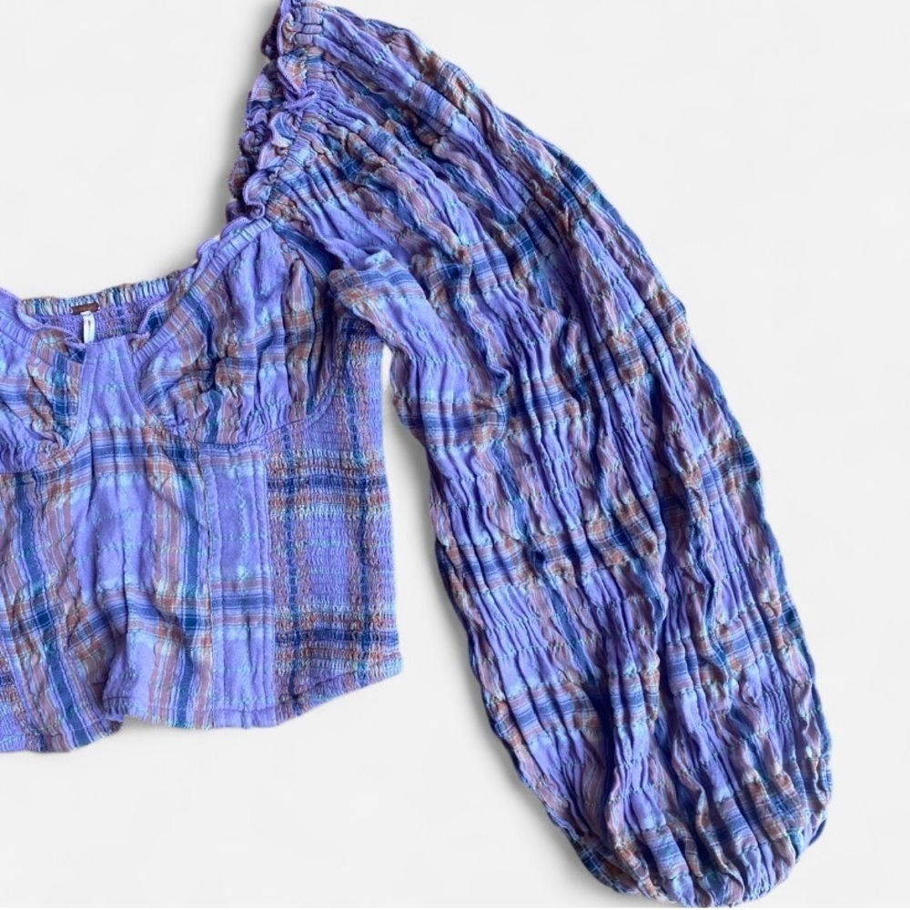 Free People Cherry Bomb Buster Plaid Smocked Top XS - Picture 3 of 5